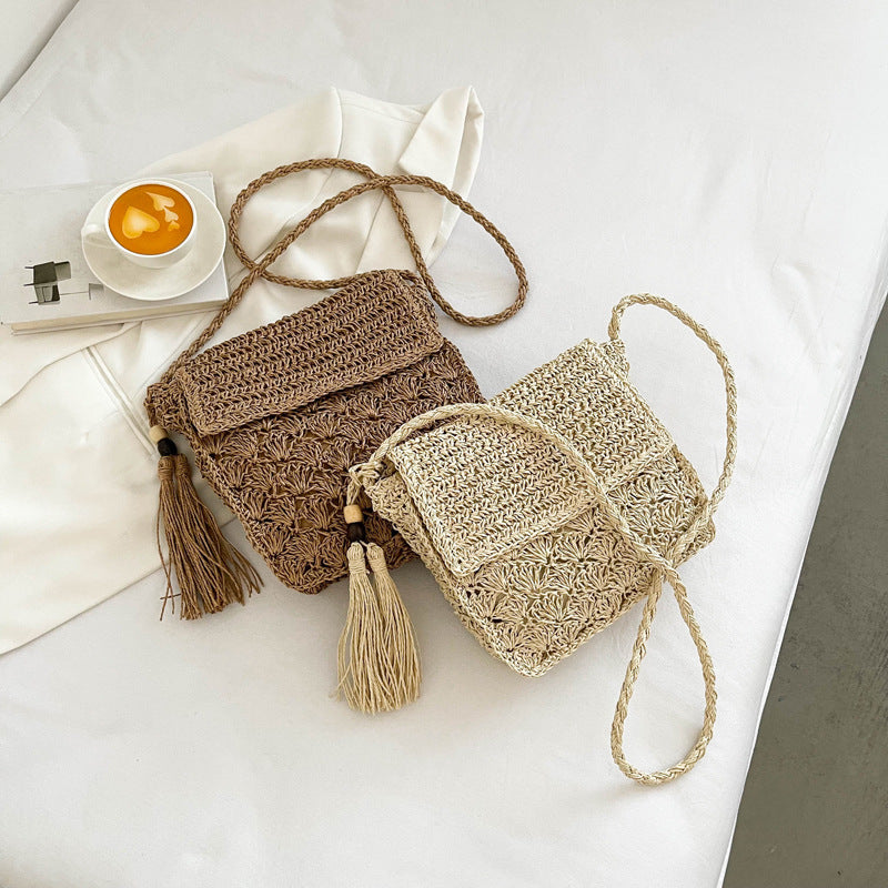 Handmade crochet straw knit woven summer bag for women from the summer collection