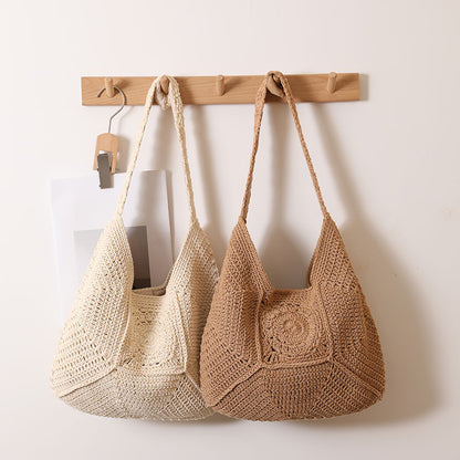 Handmade crochet straw knit woven summer bag for women from the summer collection