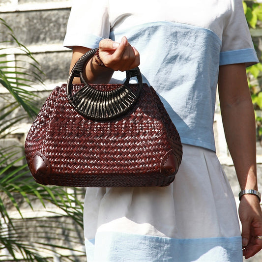 Handmade crochet straw knit woven summer bag for women from the summer collection