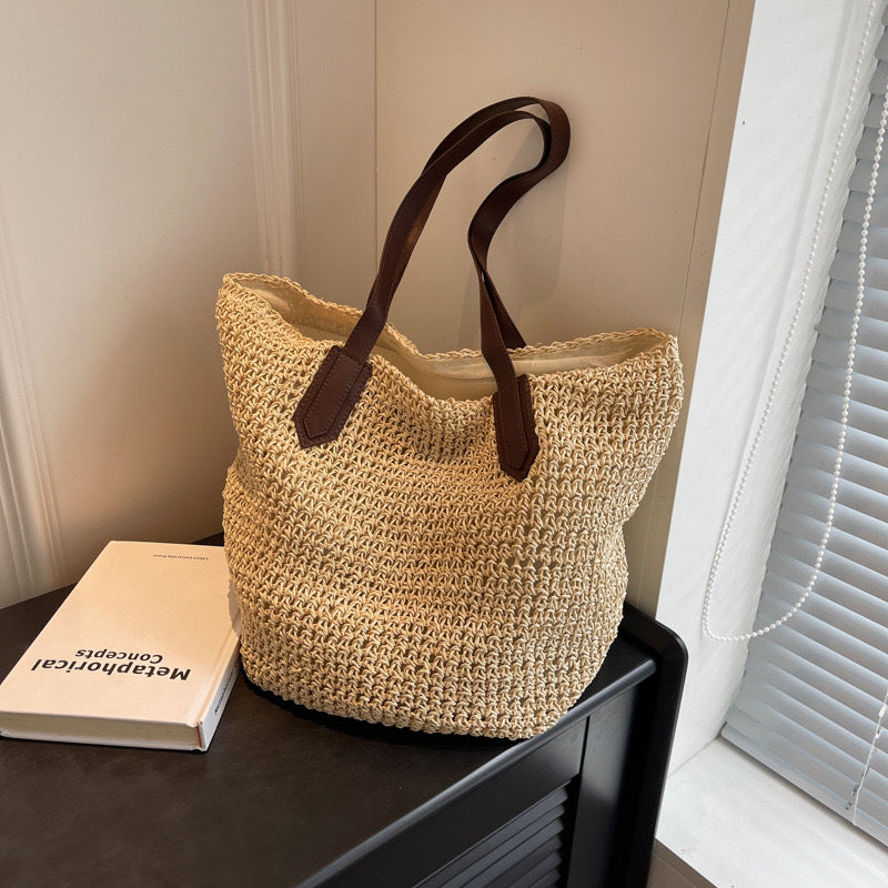 Handmade crochet straw knit woven summer bag for women from the summer collection
