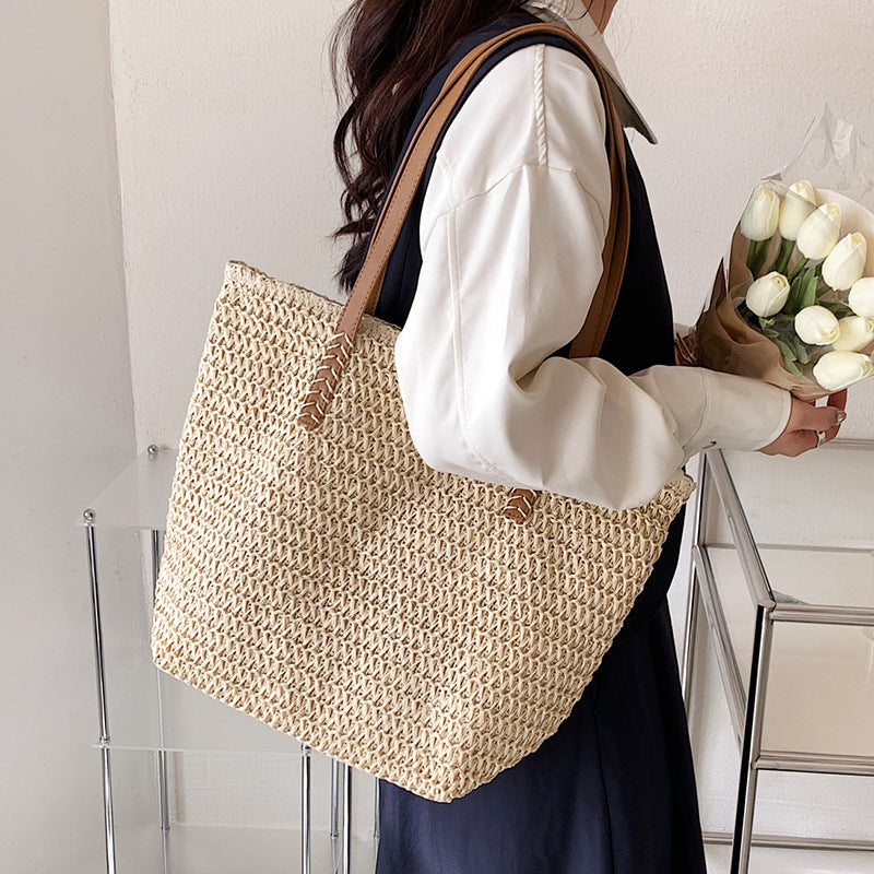 Handmade crochet straw knit woven summer bag for women from the summer collection