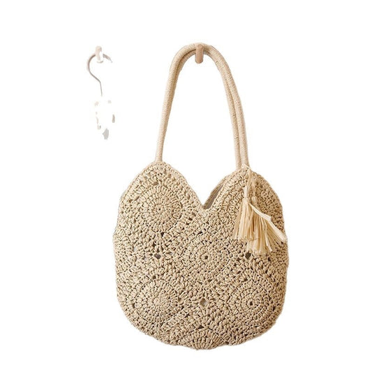Handmade crochet straw knit woven summer bag for women from the summer collection