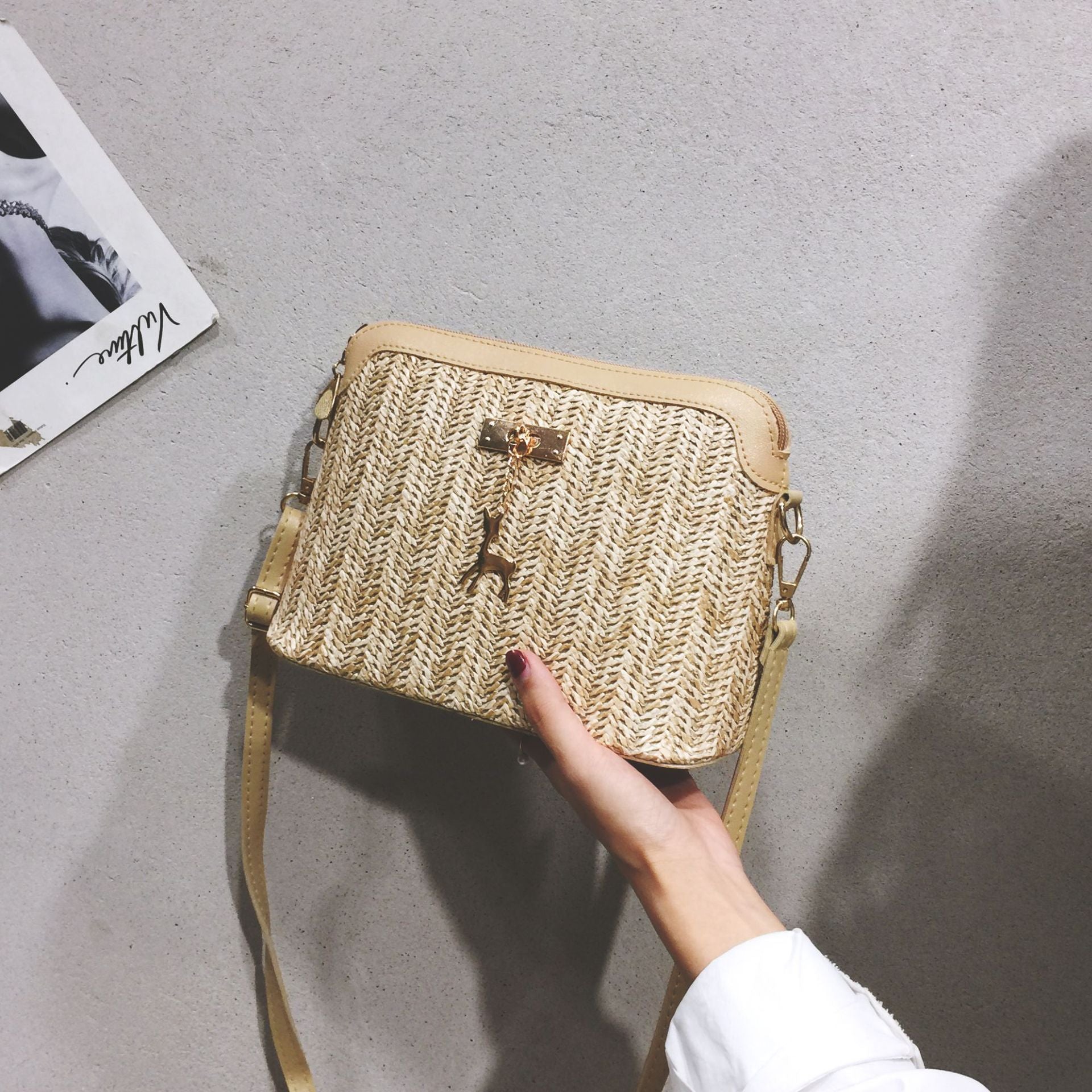 Handmade crochet straw knit woven summer bag for women from the summer collection