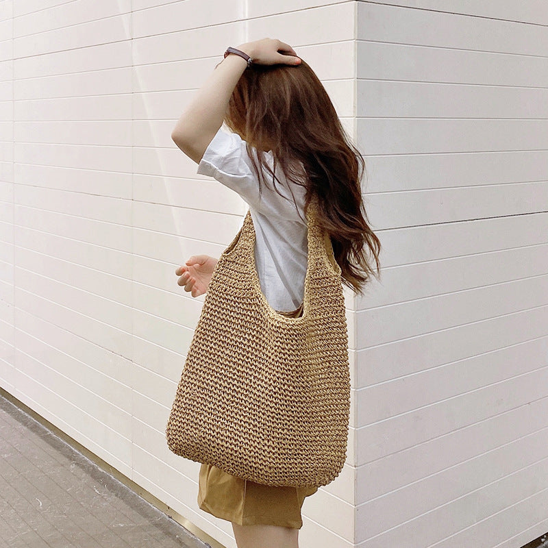 Handmade crochet straw knit woven summer bag for women from the summer collection