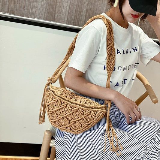 Handmade crochet straw knit woven summer bag for women from the summer collection