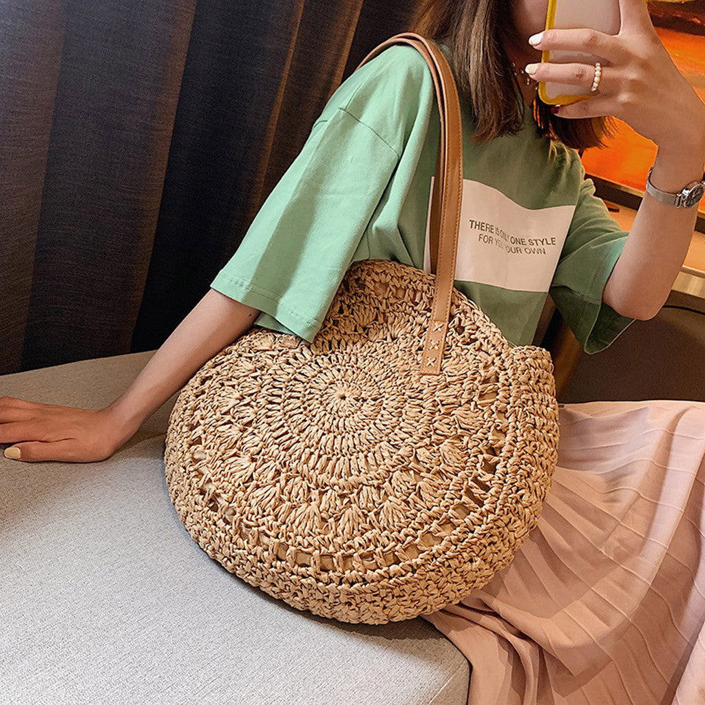 Handmade crochet straw knit woven summer bag for women from the summer collection