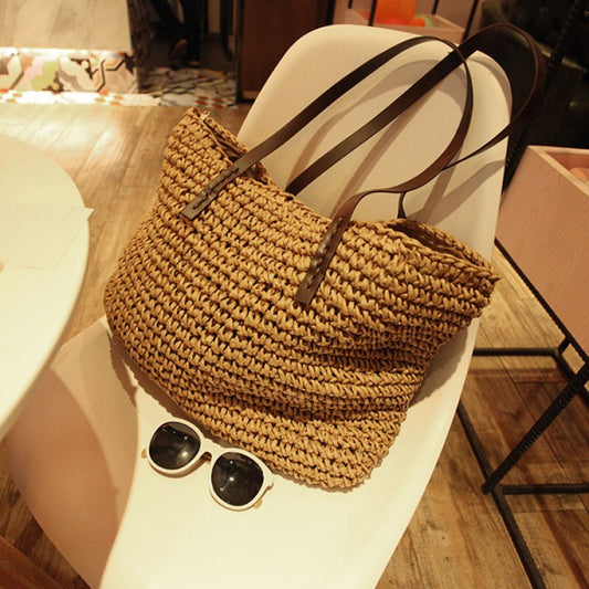 Handmade crochet straw knit woven summer bag for women from the summer collection