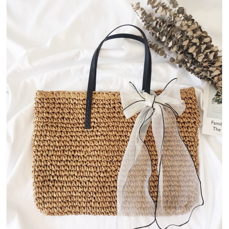 Handmade crochet straw knit woven summer bag for women from the summer collection