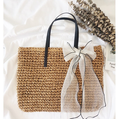 Handmade crochet straw knit woven summer bag for women from the summer collection