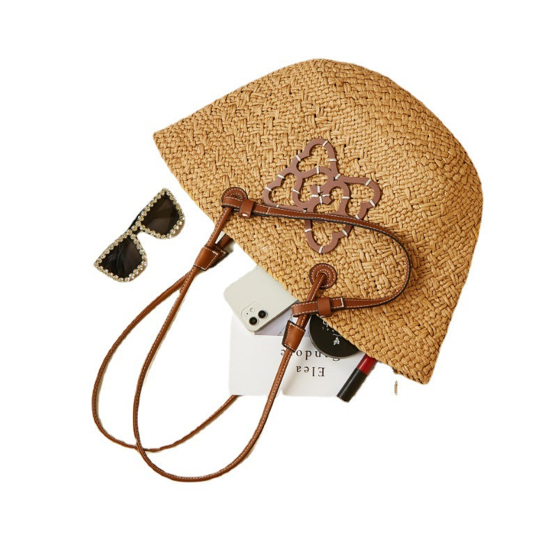 Handmade crochet straw knit woven summer bag for women from the summer collection