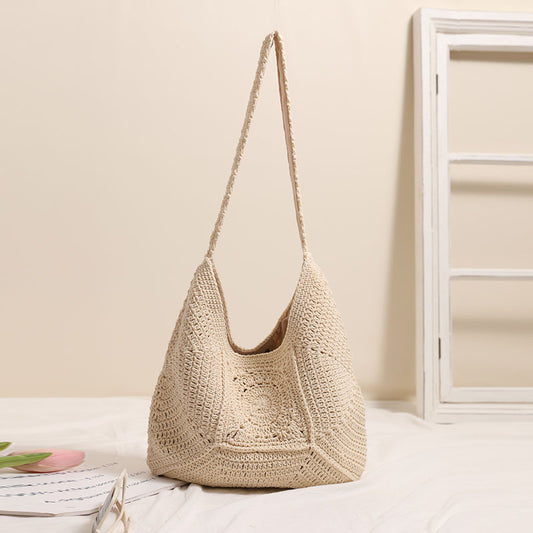 Handmade crochet straw knit woven summer bag for women from the summer collection
