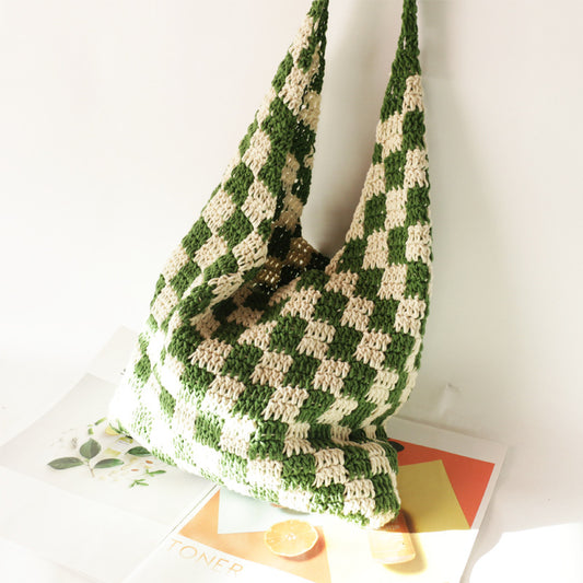 Handmade crochet straw knit woven summer bag for women from the summer collection