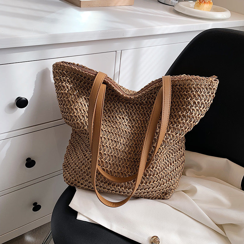 Handmade crochet straw knit woven summer bag for women from the summer collection