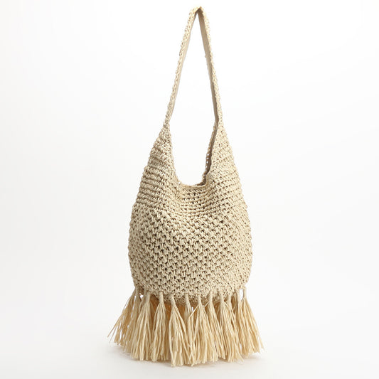 Handmade crochet straw knit woven summer bag for women from the summer collection