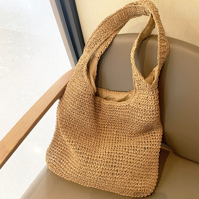 Handmade crochet straw knit woven summer bag for women from the summer collection