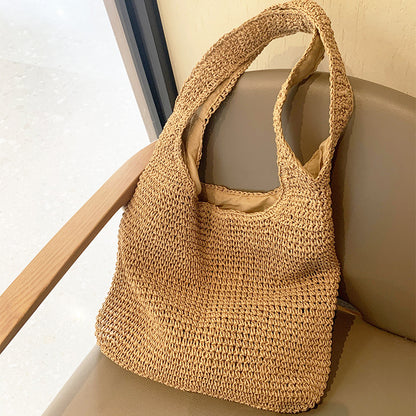 Handmade crochet straw knit woven summer bag for women from the summer collection