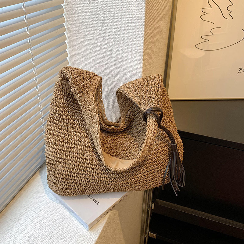 Handmade crochet straw knit woven summer bag for women from the summer collection