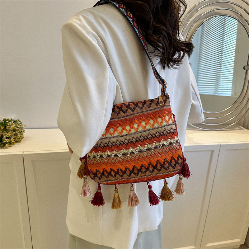Handmade crochet straw knit woven summer bag for women from the summer collection