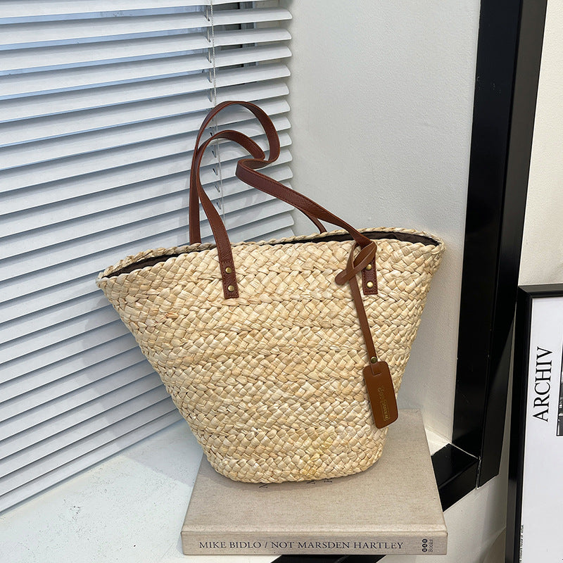 Handmade crochet straw knit woven summer bag for women from the summer collection