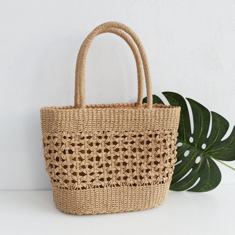 Handmade crochet straw knit woven summer bag for women from the summer collection