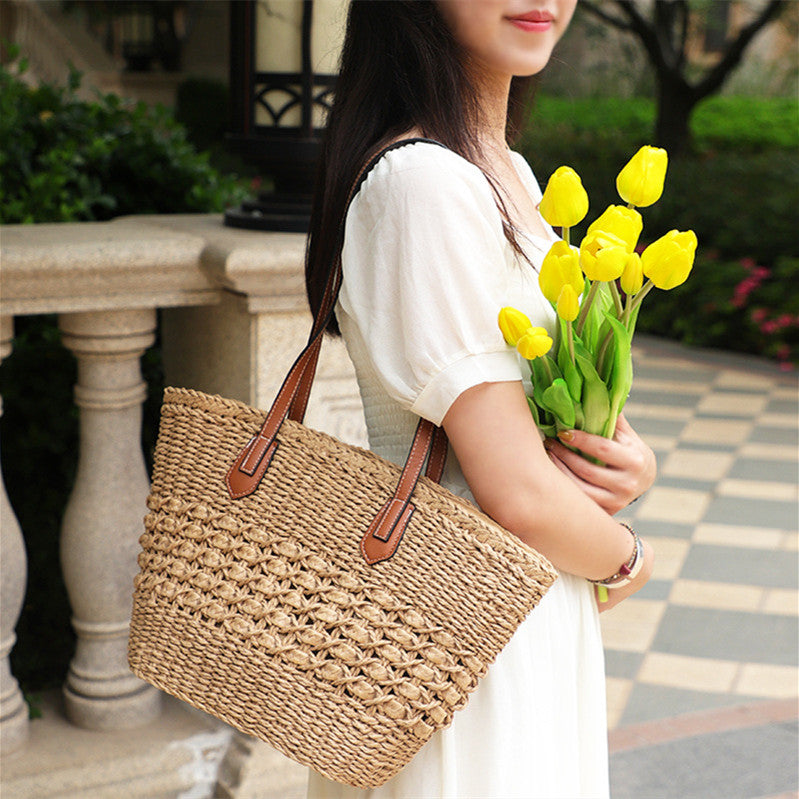 Handmade crochet straw knit woven summer bag for women from the summer collection