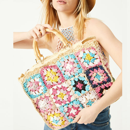 Handmade crochet straw knit woven summer bag for women from the summer collection