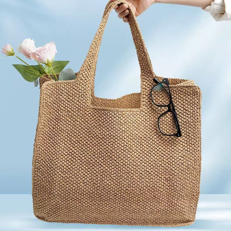 Handmade crochet straw knit woven summer bag for women from the summer collection