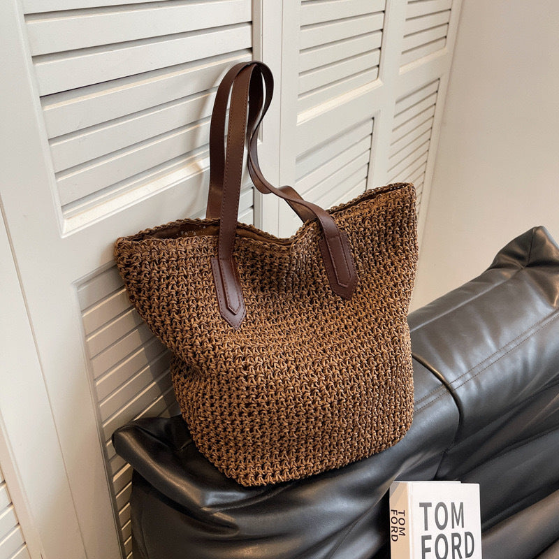 Handmade crochet straw knit woven summer bag for women from the summer collection