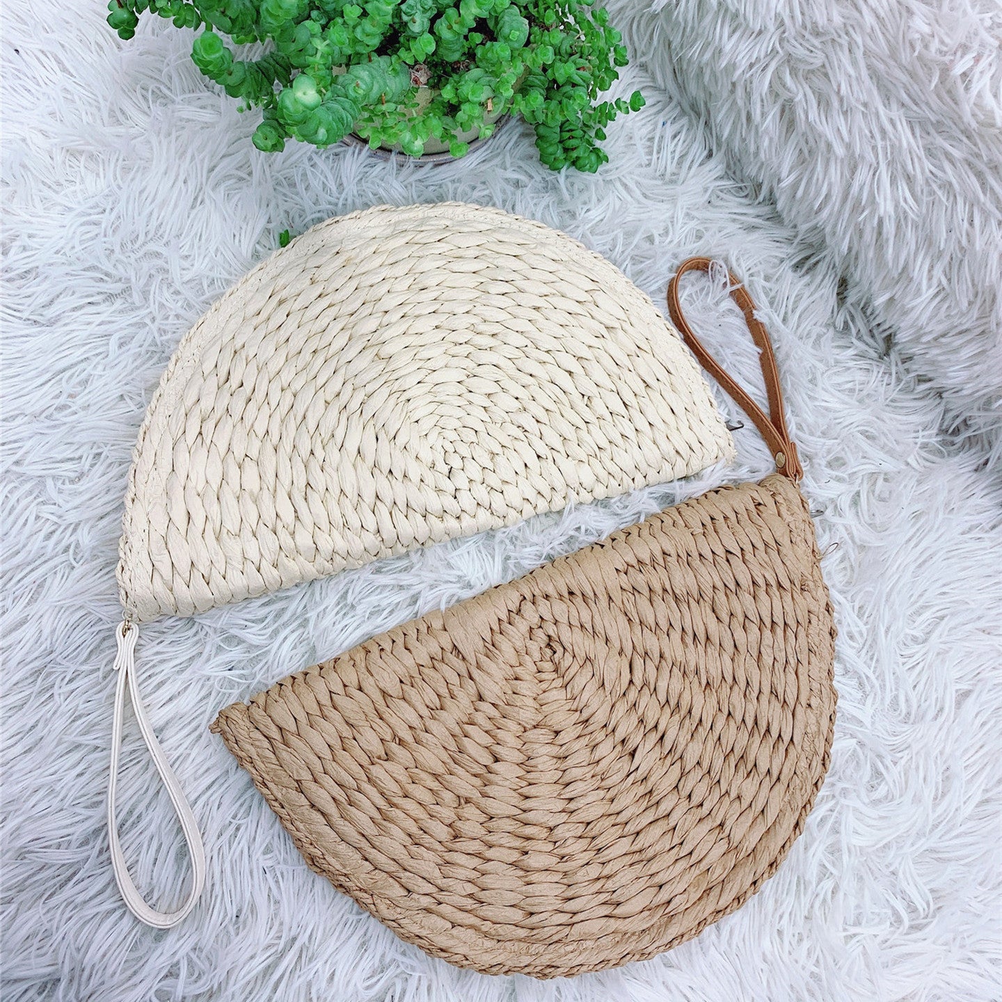 Handmade crochet straw knit woven summer bag for women from the summer collection