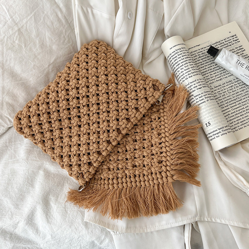Handmade crochet straw knit woven summer bag for women from the summer collection