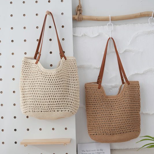 Handmade crochet straw knit woven summer bag for women from the summer collection