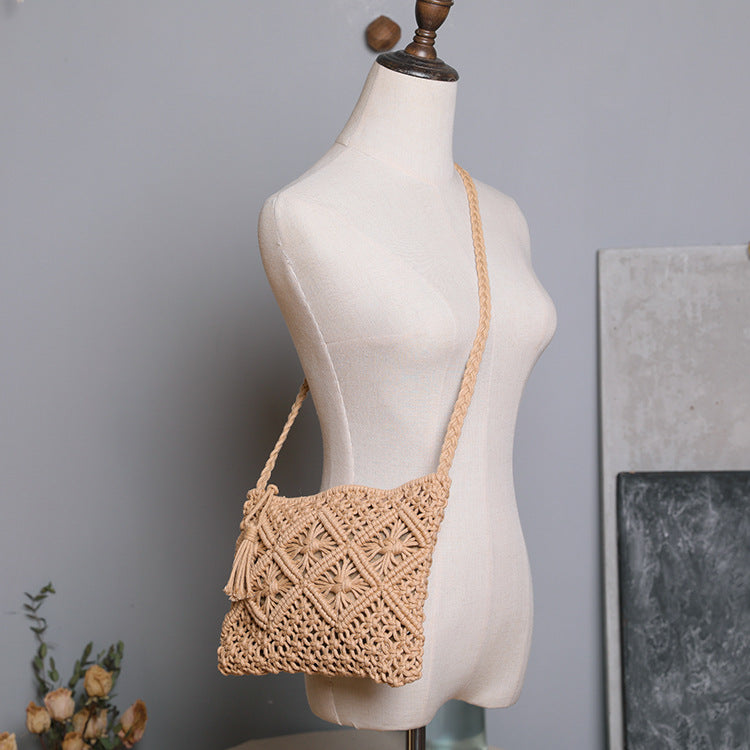 Handmade crochet straw knit woven summer bag for women from the summer collection