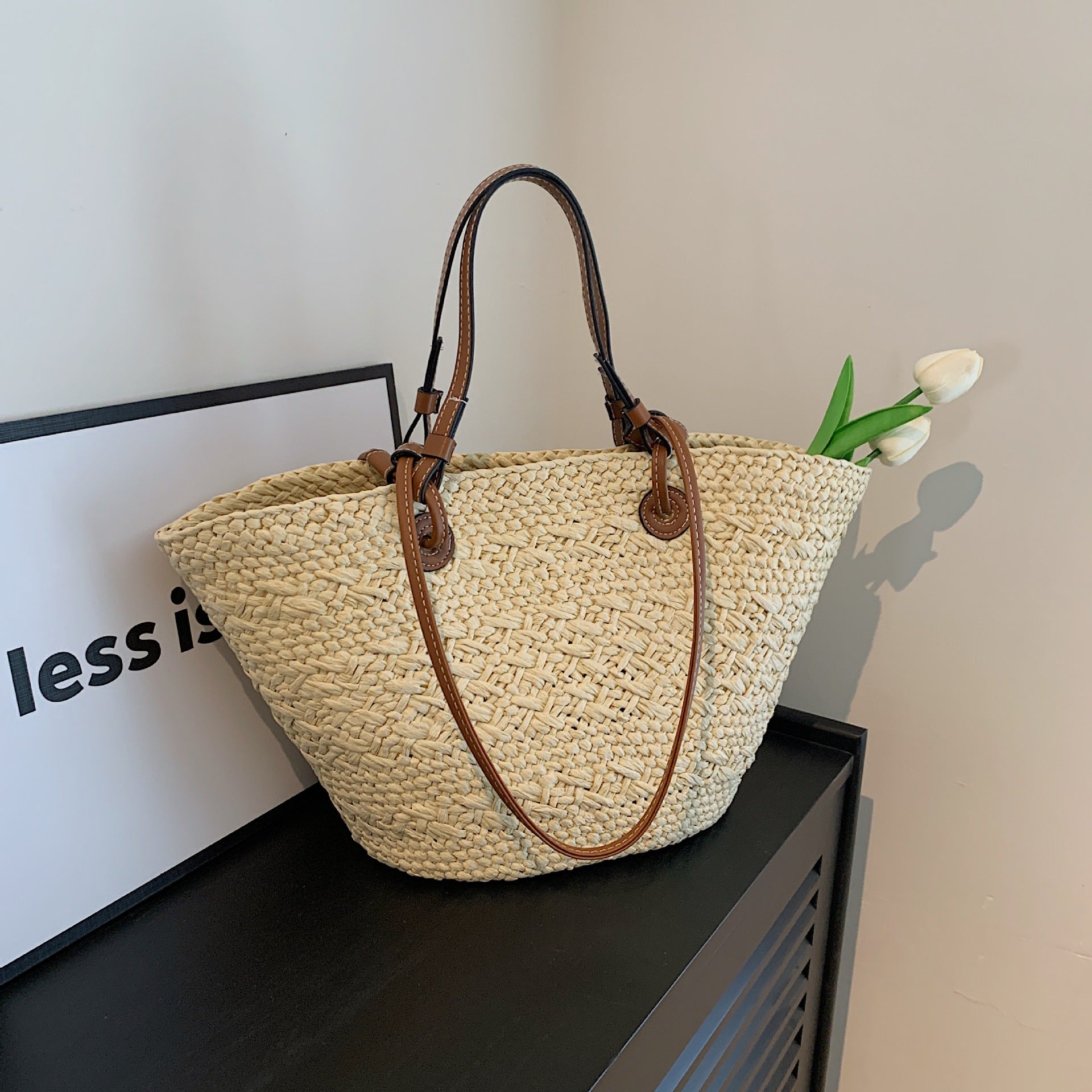 Handmade crochet straw knit woven summer bag for women from the summer collection