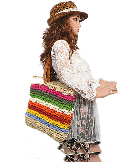Handmade crochet straw knit woven summer bag for women from the summer collection