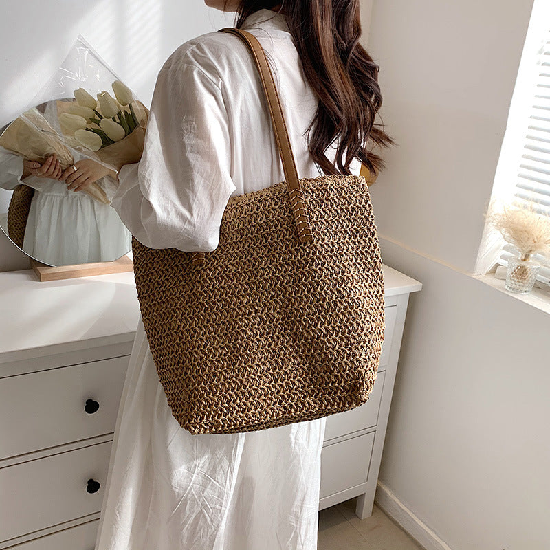 Handmade crochet straw knit woven summer bag for women from the summer collection