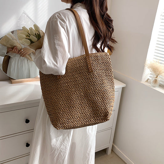Handmade crochet straw knit woven summer bag for women from the summer collection