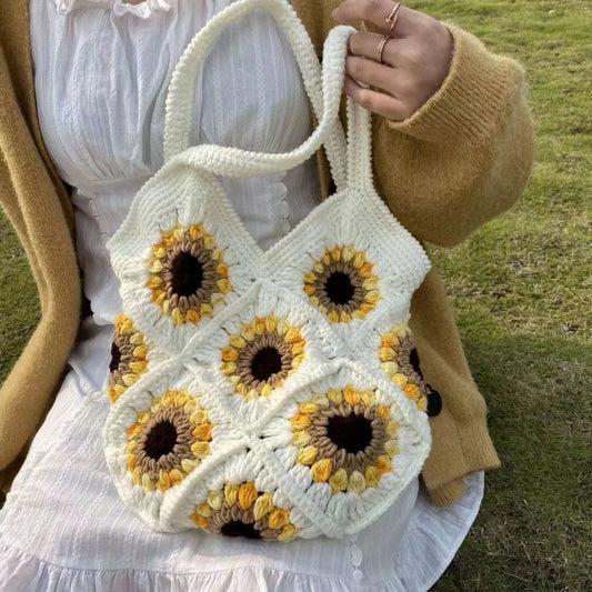 Handmade crochet straw knit woven summer bag for women from the summer collection