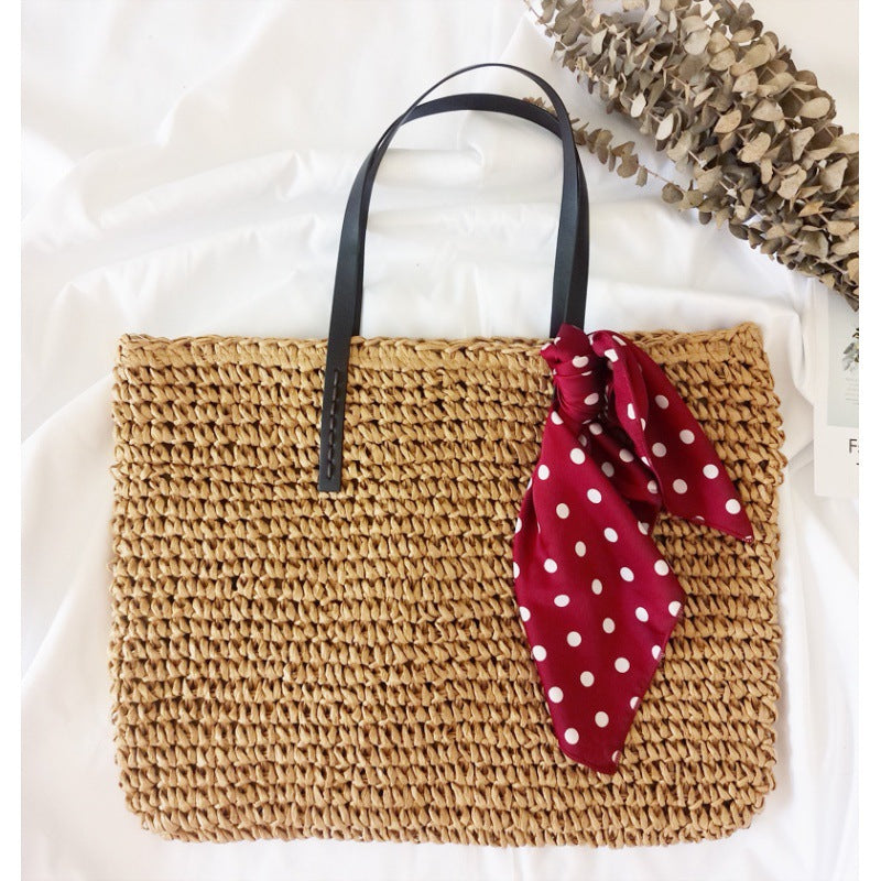Handmade crochet straw knit woven summer bag for women from the summer collection