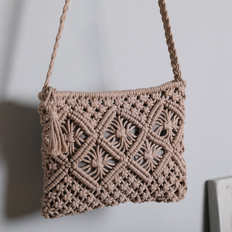 Handmade crochet straw knit woven summer bag for women from the summer collection