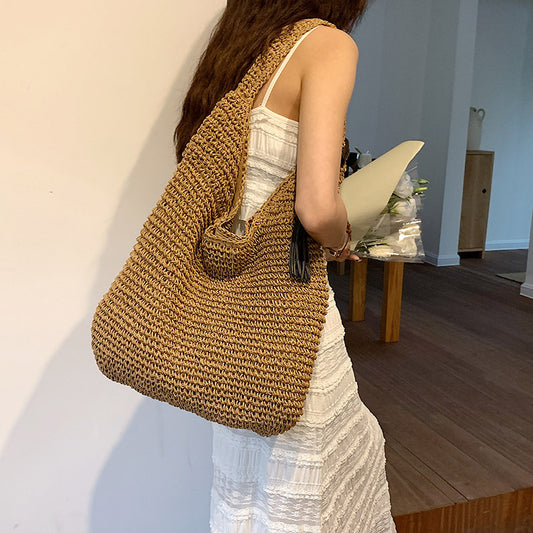 Handmade crochet straw knit woven summer bag for women from the summer collection
