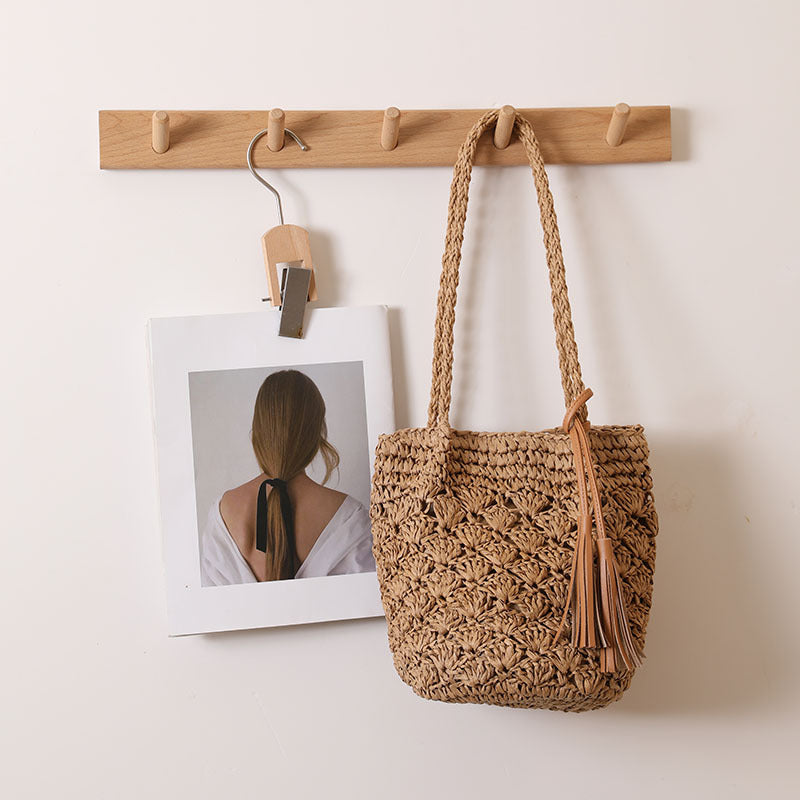 Handmade crochet straw knit woven summer bag for women from the summer collection