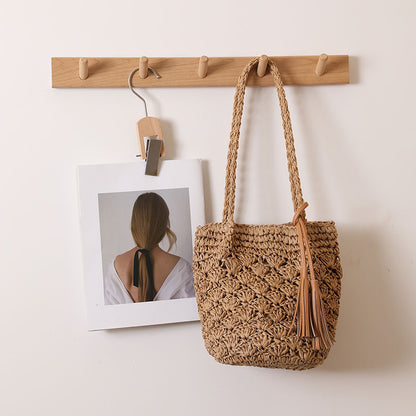 Handmade crochet straw knit woven summer bag for women from the summer collection