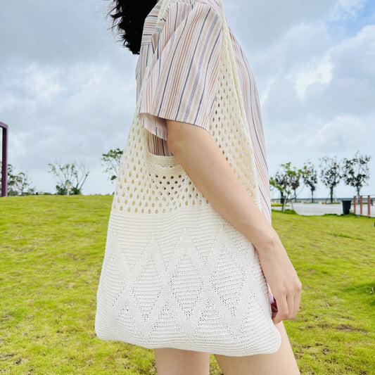 Handmade crochet straw knit woven summer bag for women from the summer collection