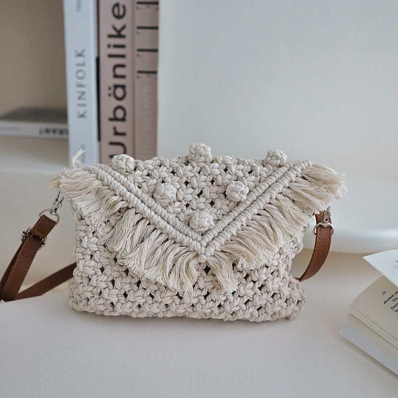 Handmade crochet straw knit woven summer bag for women from the summer collection