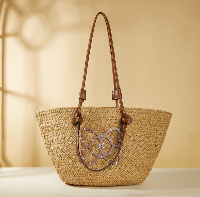 Handmade crochet straw knit woven summer bag for women from the summer collection