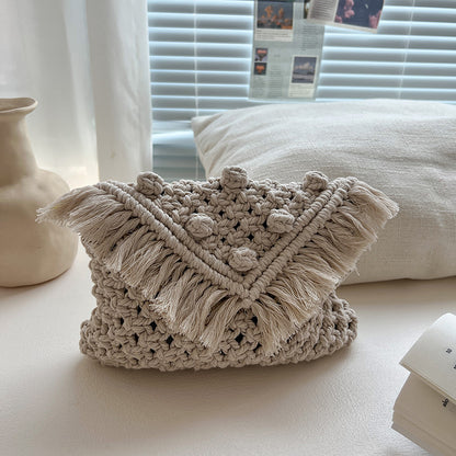 Handmade crochet straw knit woven summer bag for women from the summer collection