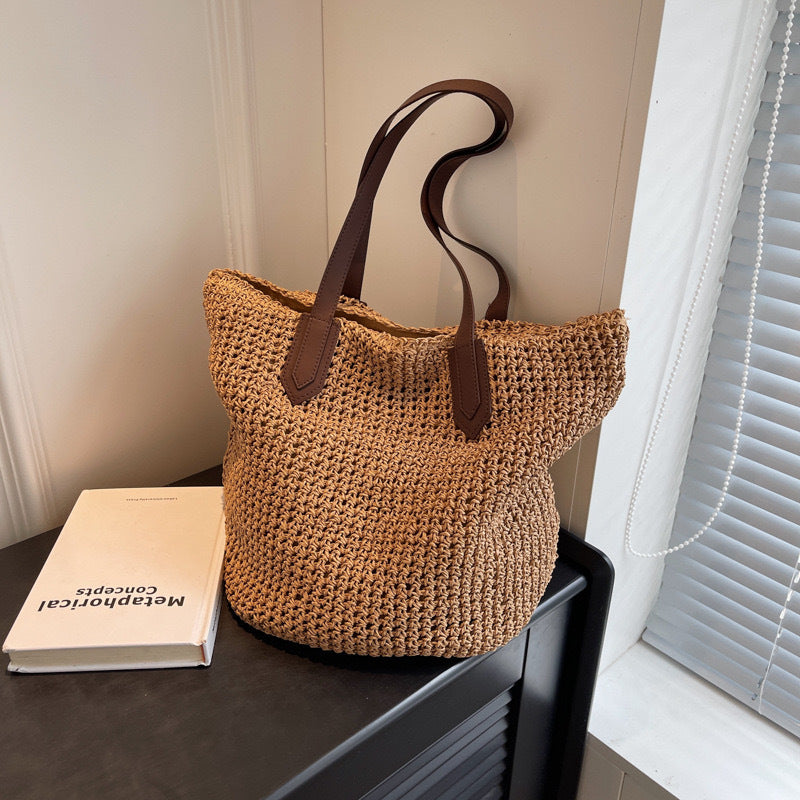 Handmade crochet straw knit woven summer bag for women from the summer collection