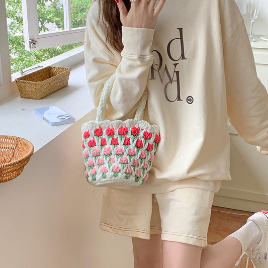 Handmade crochet straw knit woven summer bag for women from the summer collection