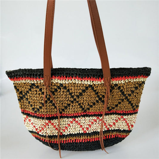 Handmade crochet straw knit woven summer bag for women from the summer collection