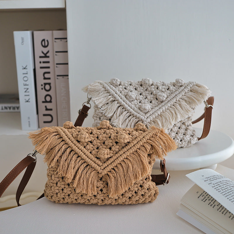 Handmade crochet straw knit woven summer bag for women from the summer collection